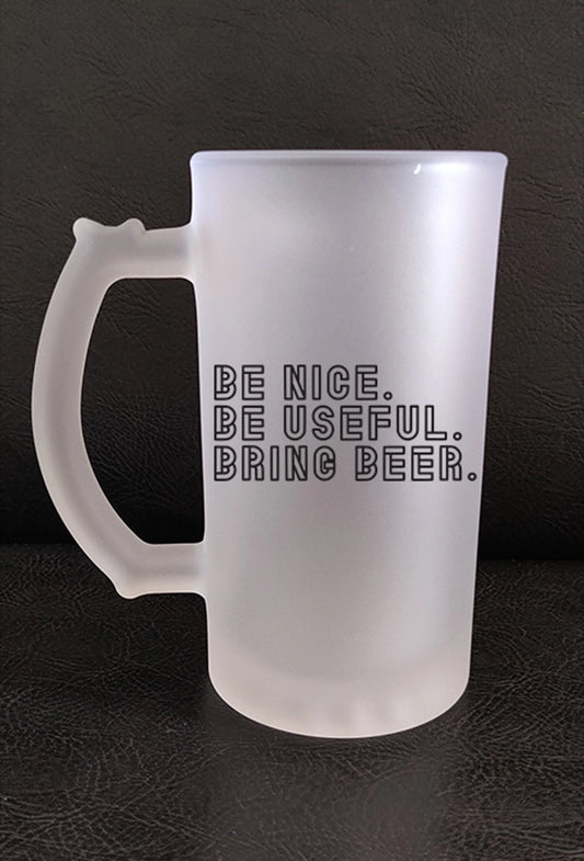 Printed Beer Glass Mug - 'BRING BEER' Printed Beer Glass Mug (450 ML)