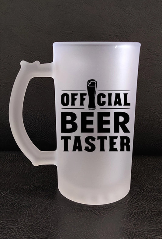 Printed Beer Glass Mug - 'Official Beer Taster' Printed Beer Glass Mug (450 ML)