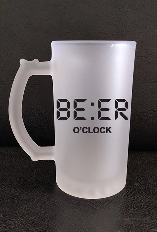 Printed Beer Glass Mug - 'Beer-O'clock' Printed Beer Glass Mug (450 ML)