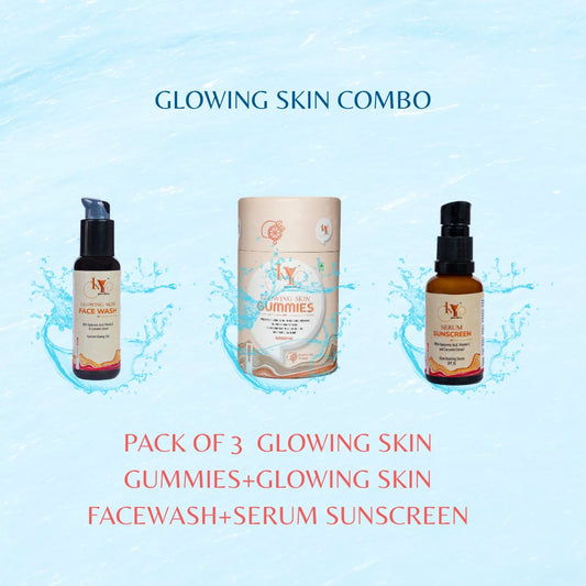 Glowing Skin combo - Glowing Skin combo (Glowing skin gummies+glowing skin facewash+serum sunscreen)